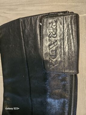 Prada Black Leather Tall Zip Winter Boots